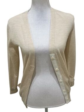 Sacai Beige cream v neck Button down Cardigan ruffled hem Japan size xs